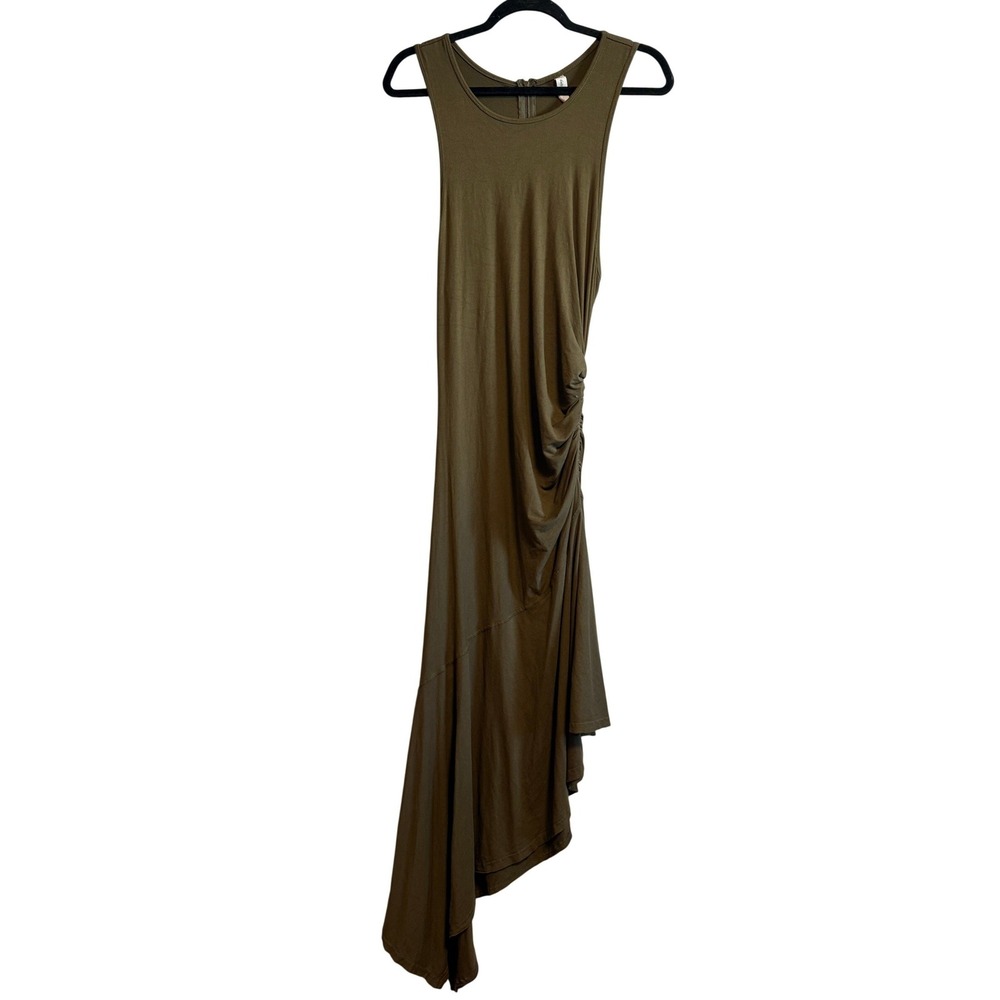 Anthropologie Daily Practice Moss Green Ruched Asymmetrical Dress Size L - Picture 2 of 13